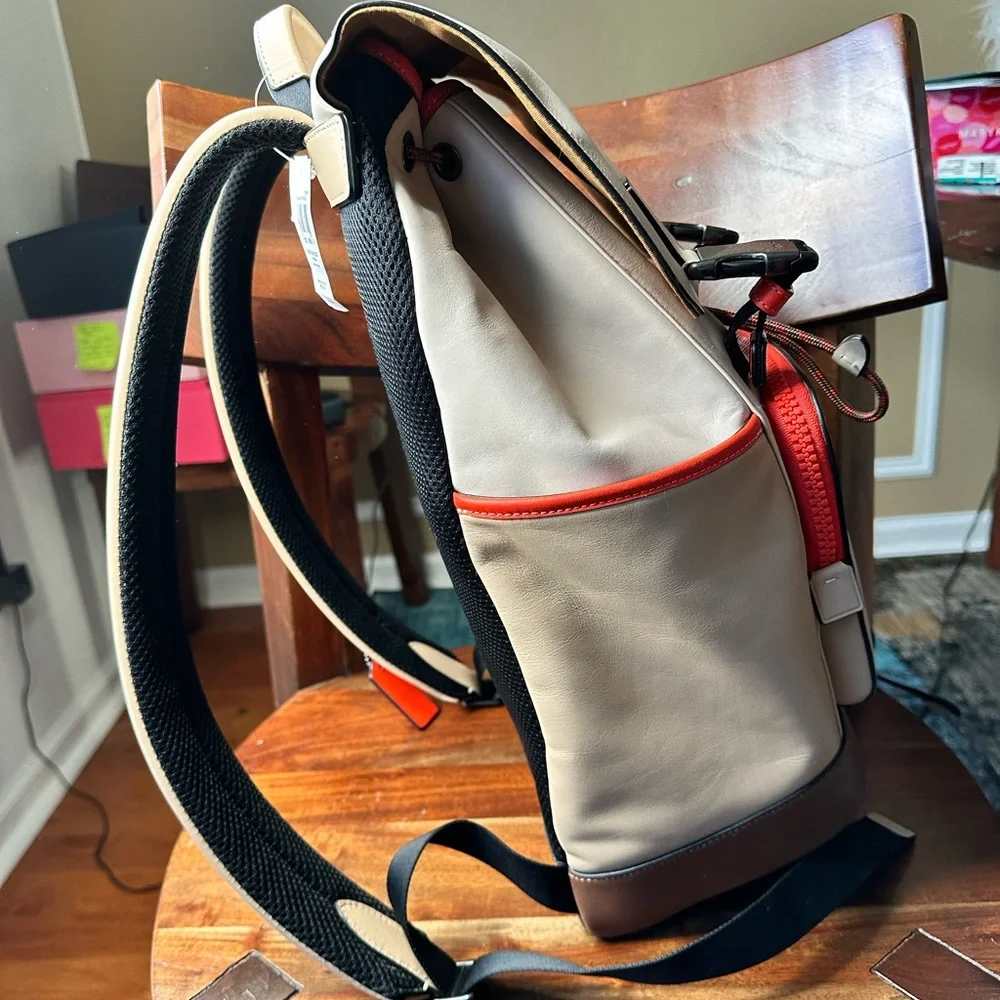 COACH Track Backpack In Colorblock Black Antique Nickel/Steam/Sandy Beige Multi